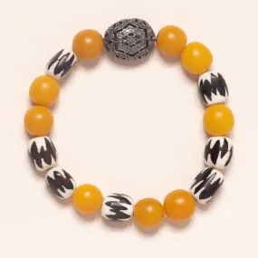 African Beads with Amber Resin and Diamond Filigree Bead Bloom Bracelet