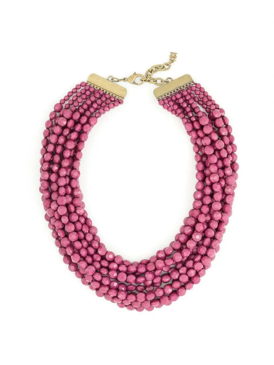 BEST SELLER Modern Angles Beaded Bib Necklace in the color Plum and Peach