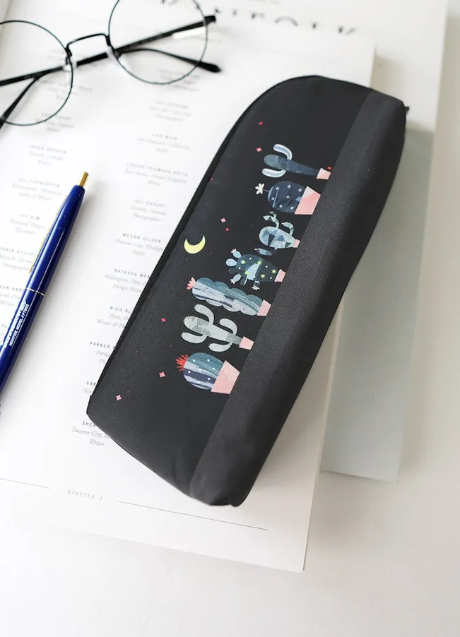 Black Cactus Graphic Pencil Cases Stationery Zipper School 19cm Office Cosmetics Pouches Artists Designer Prints Gifts Bags Purs