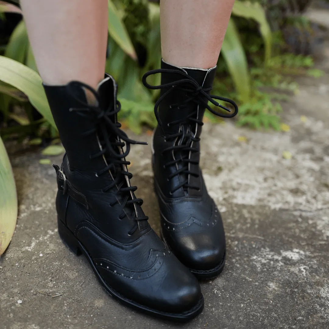 Black Leather Victorian Ankle Boots