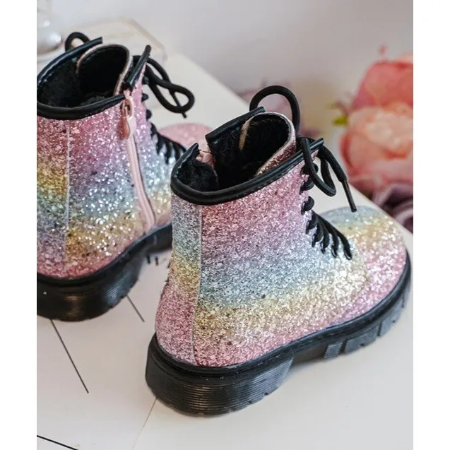 Children's Glitter Insulated Boots with Zipper Multicolor Saussa multicolored