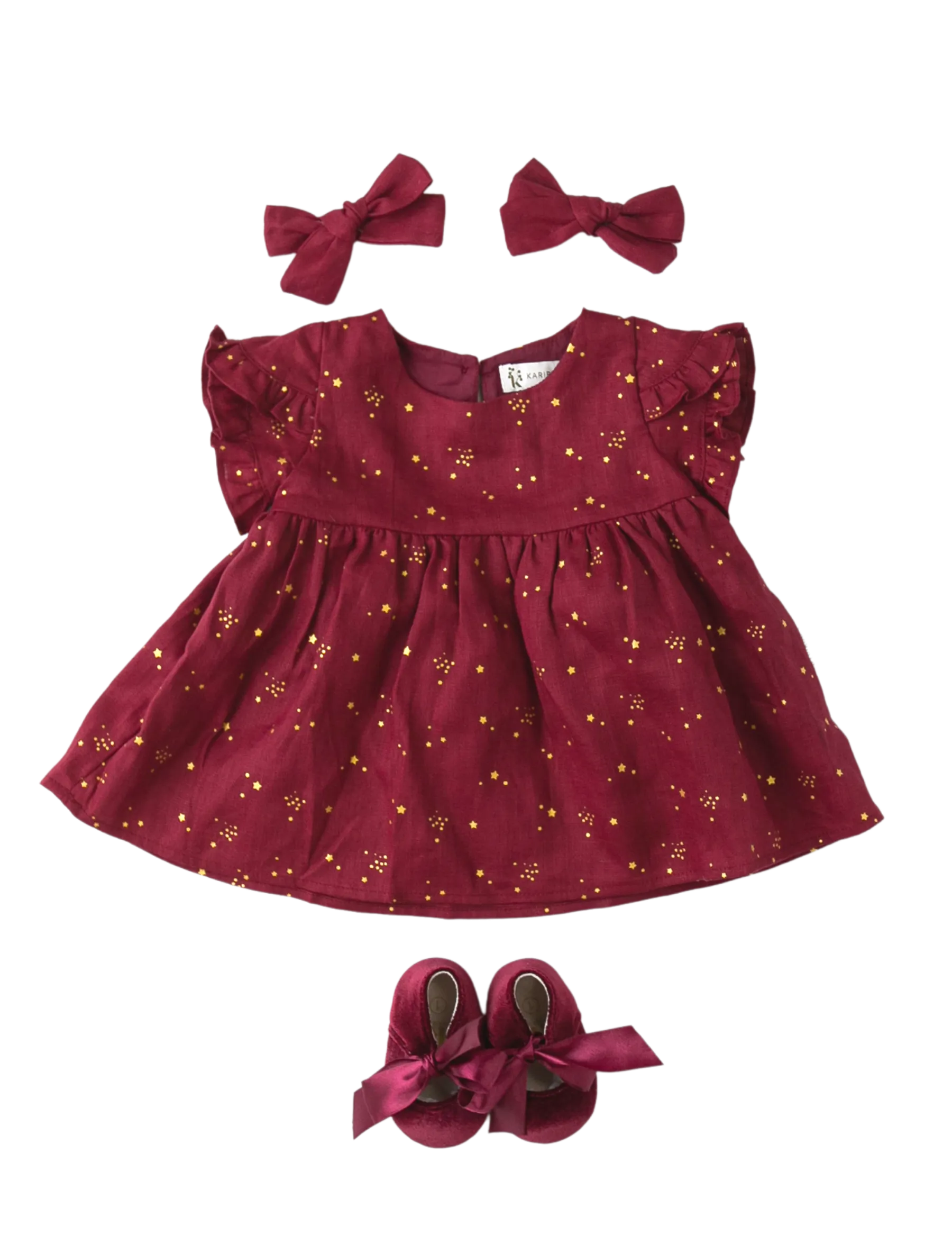 Ella Baby Girl Linen Dress - Golden Stars