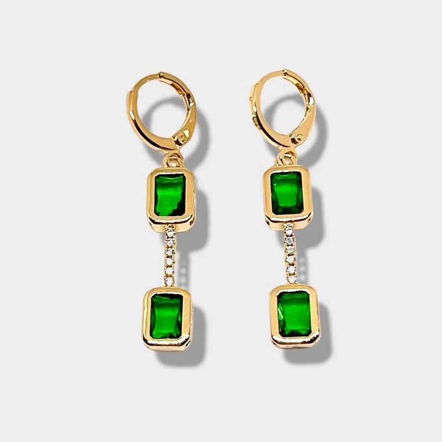 Esme double faux emerald square earrings 18kts gold plated