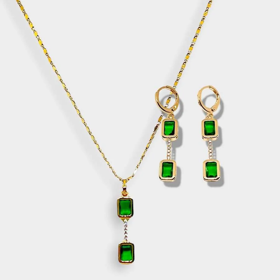 Esme double faux emerald square earrings 18kts gold plated