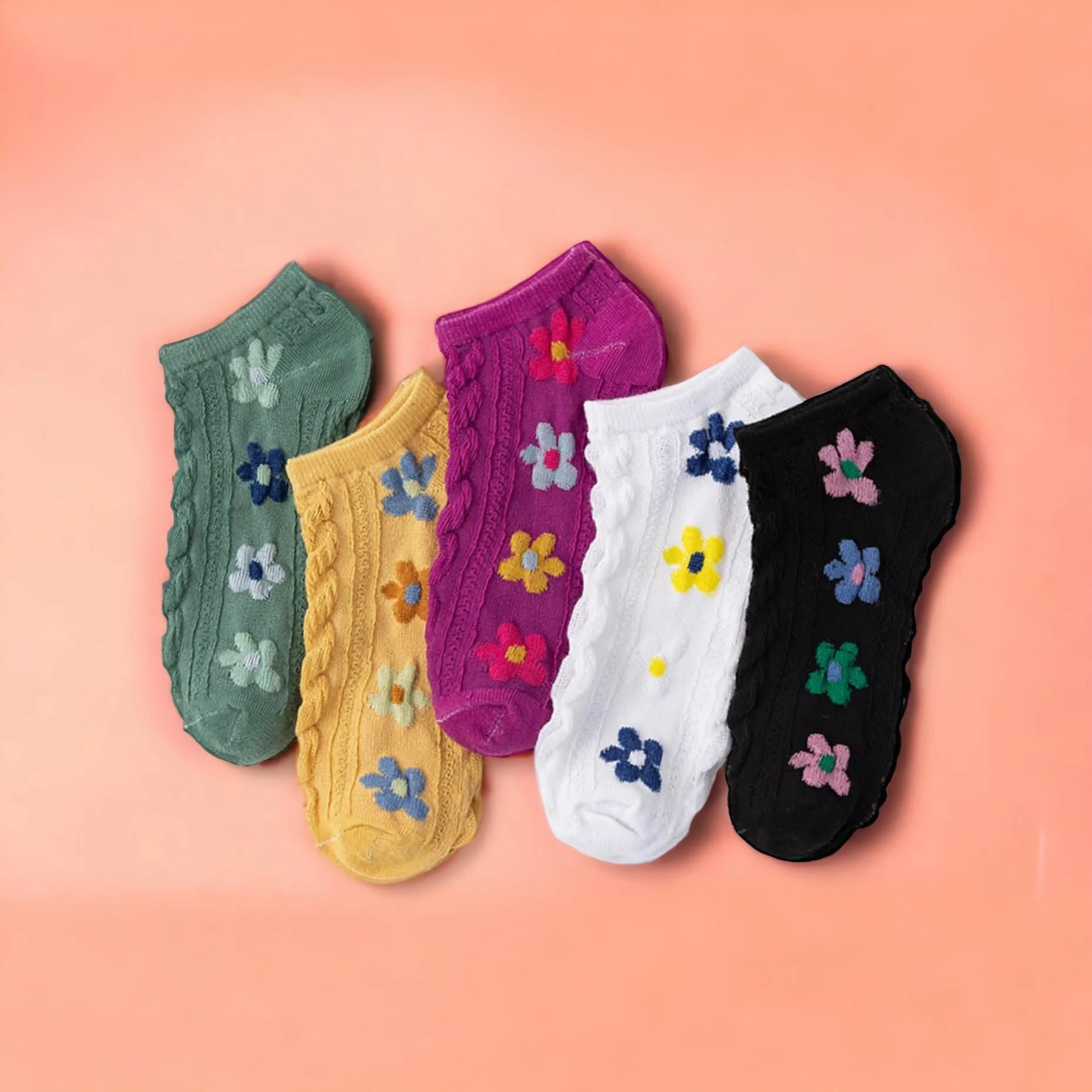 FOOTSIES 5pair Set 5D Textured Ankle Socks