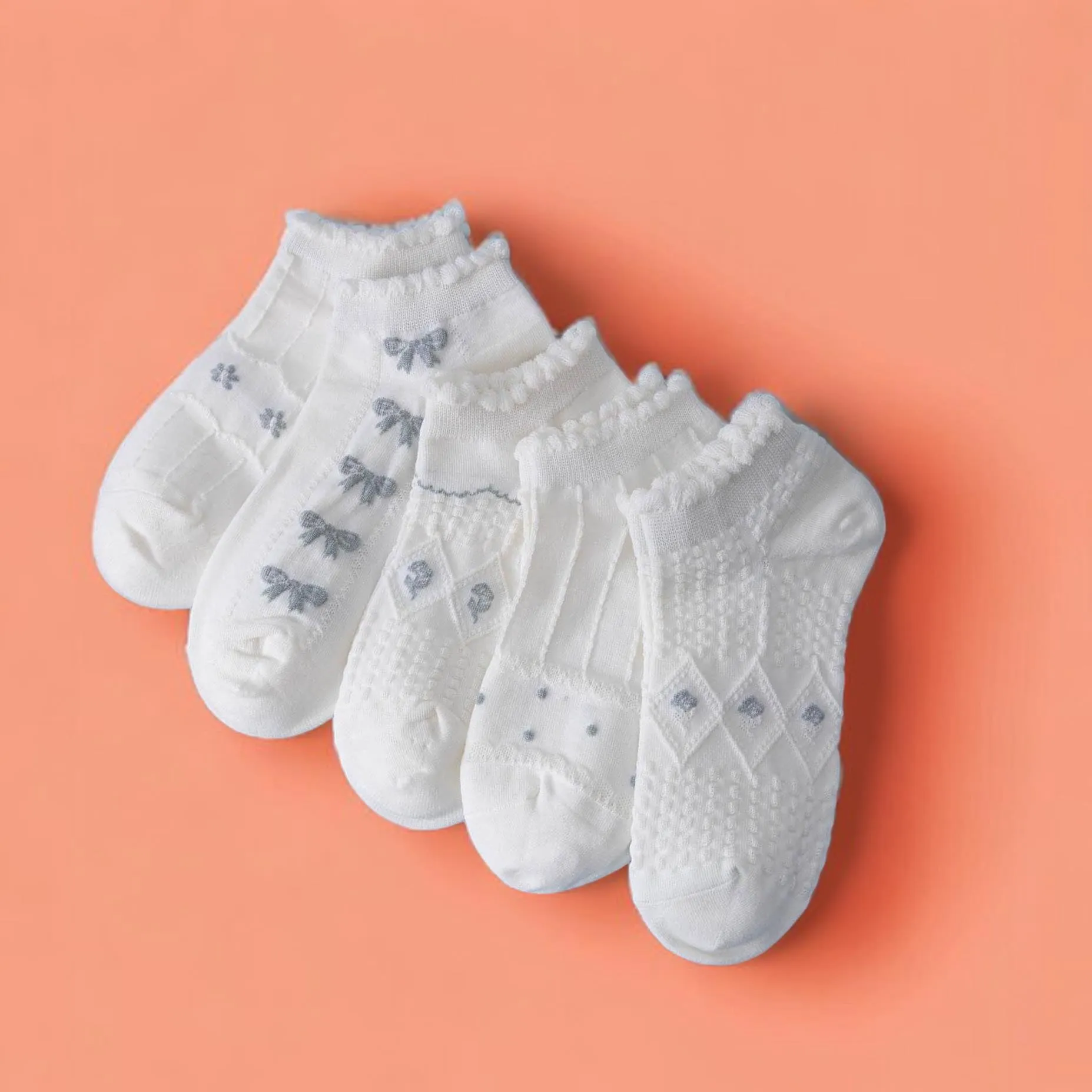 FOOTSIES 5pair Set 5D Textured Ankle Socks