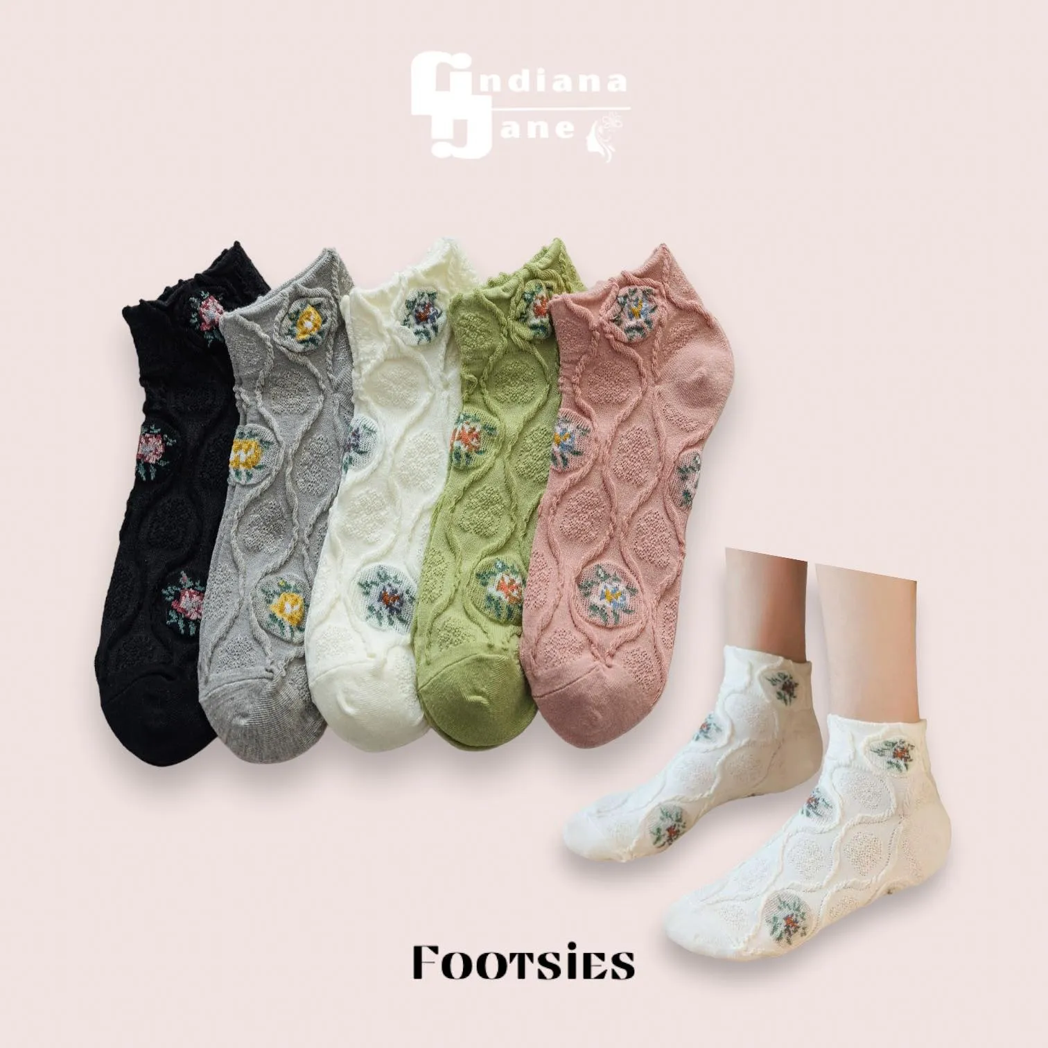 FOOTSIES 5pair Set 5D Textured Ankle Socks