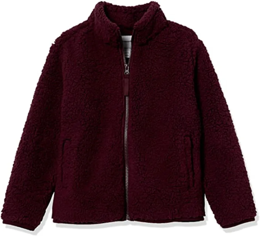 Girls Sherpa Fleece Burgundy Jacket - The Puffer Jackets