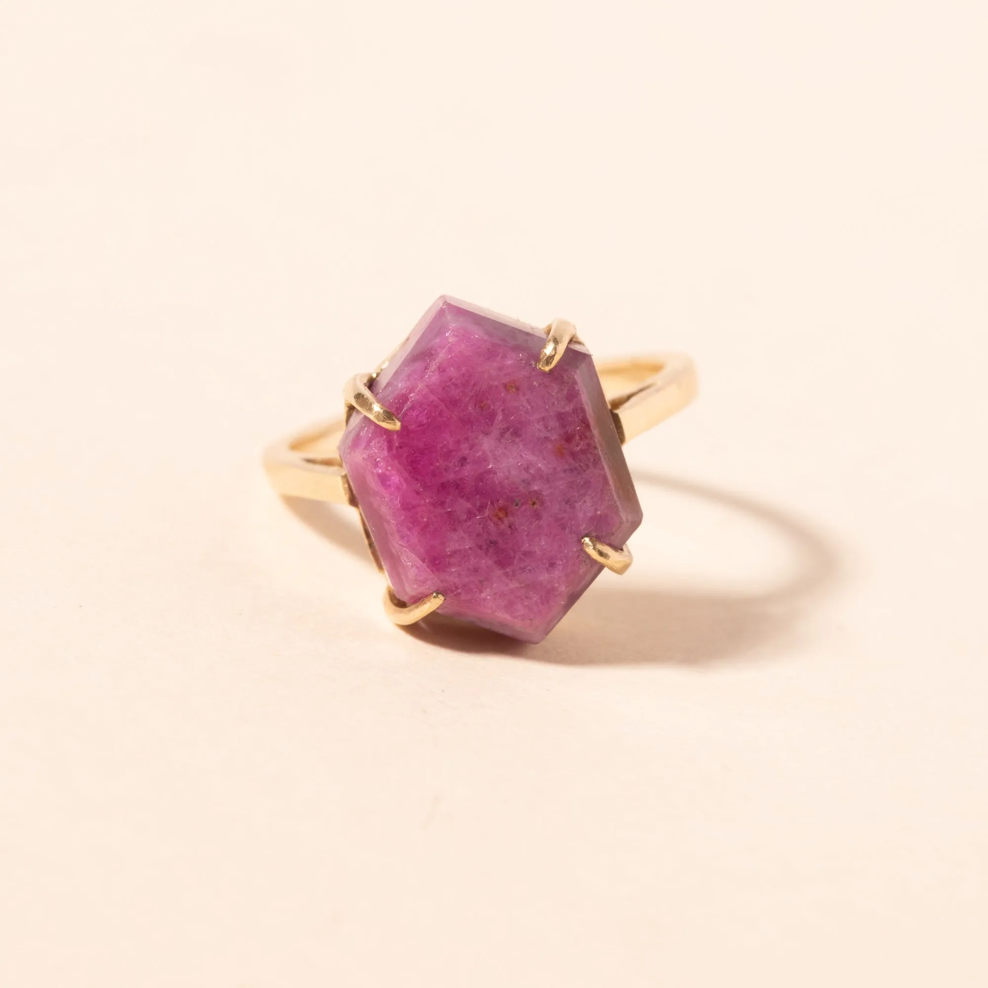 Hexagon Raw Ruby Slice Gold Ring