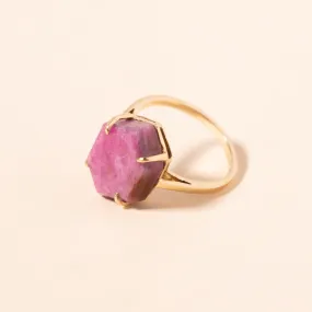 Hexagon Raw Ruby Slice Gold Ring