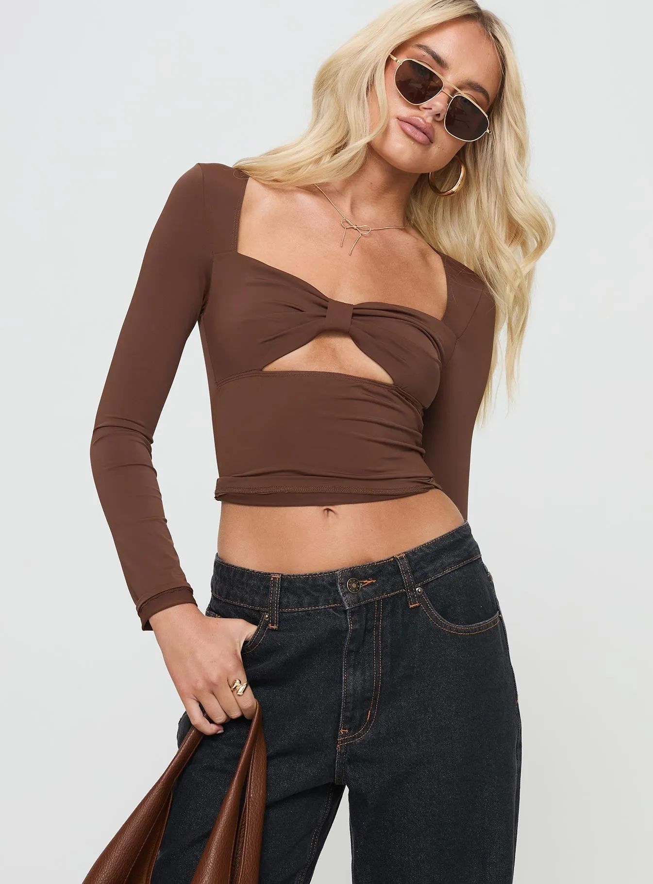 Hold On Tight Long Sleeve Top Brown