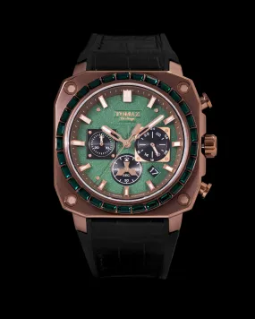 Jezper TQ021B-D4 (Coffee) with Green Swarovski (Black Rubber Strap)