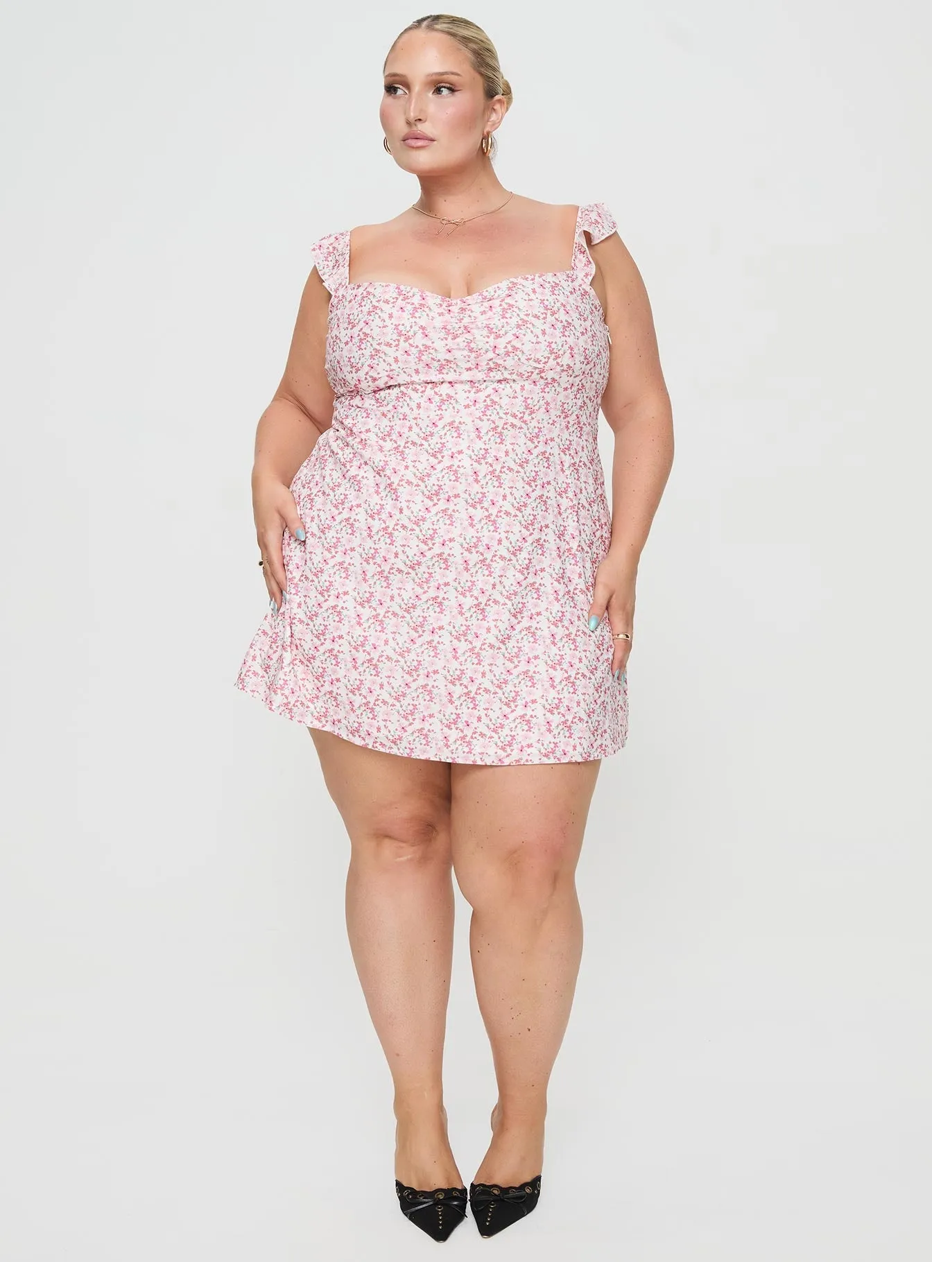 Landon Mini Dress Pink Floral Curve