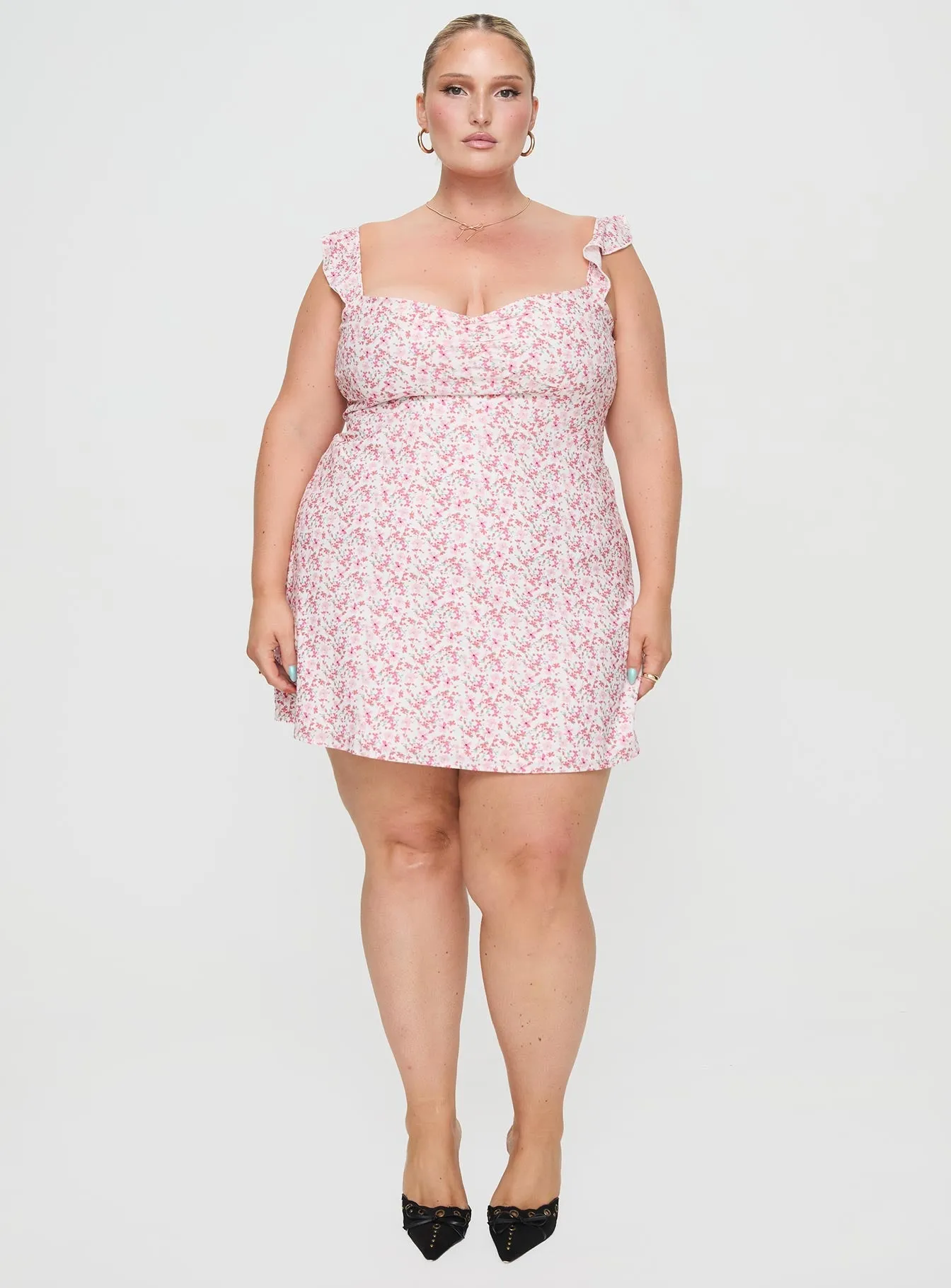 Landon Mini Dress Pink Floral Curve