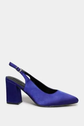 LIMITED COLLECTION Cobalt Blue Pointed Block Heel Court Shoes In Wide E Fit & Extra Wide EEE Fit