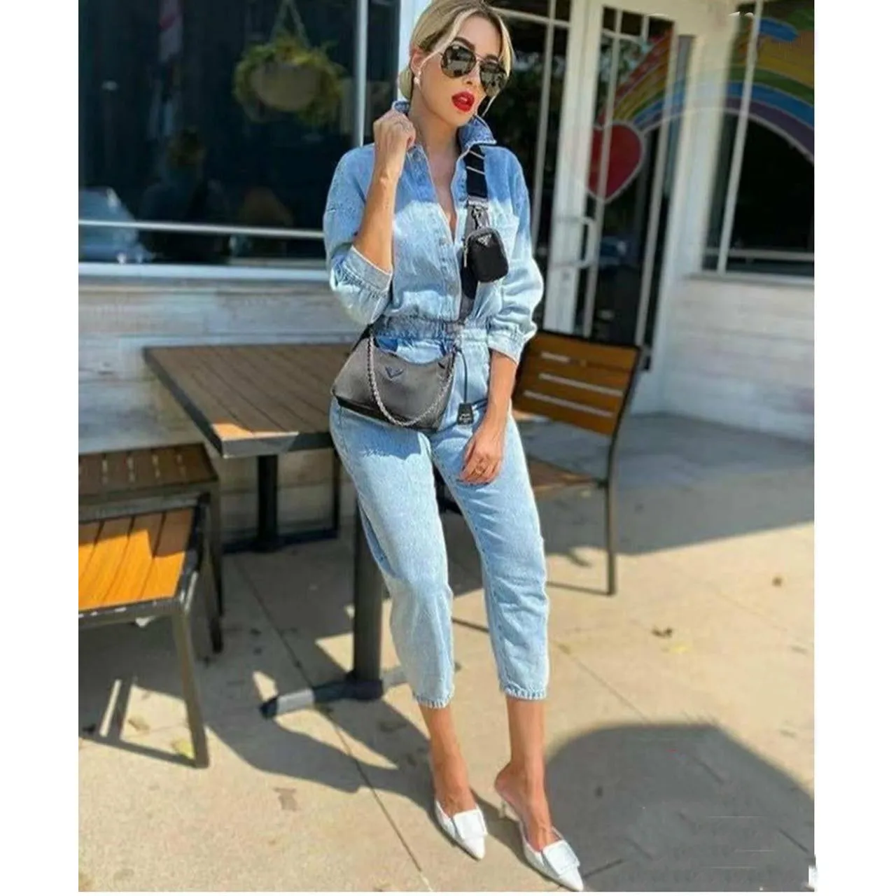 Long Sleeve Denim Overall Jumpsuit