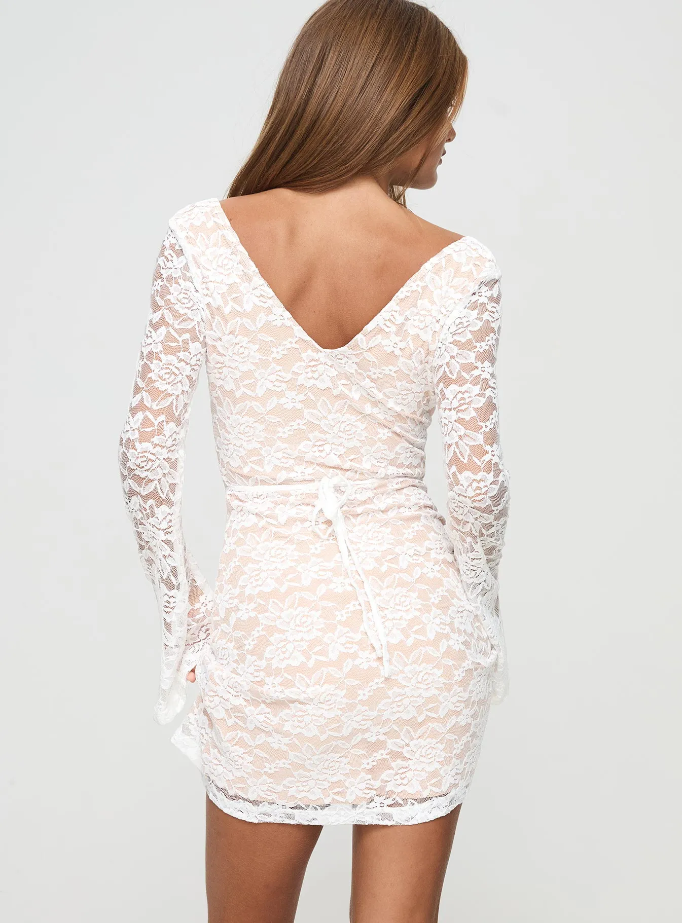 Maieve Long Sleeve Lace Mini Dress White