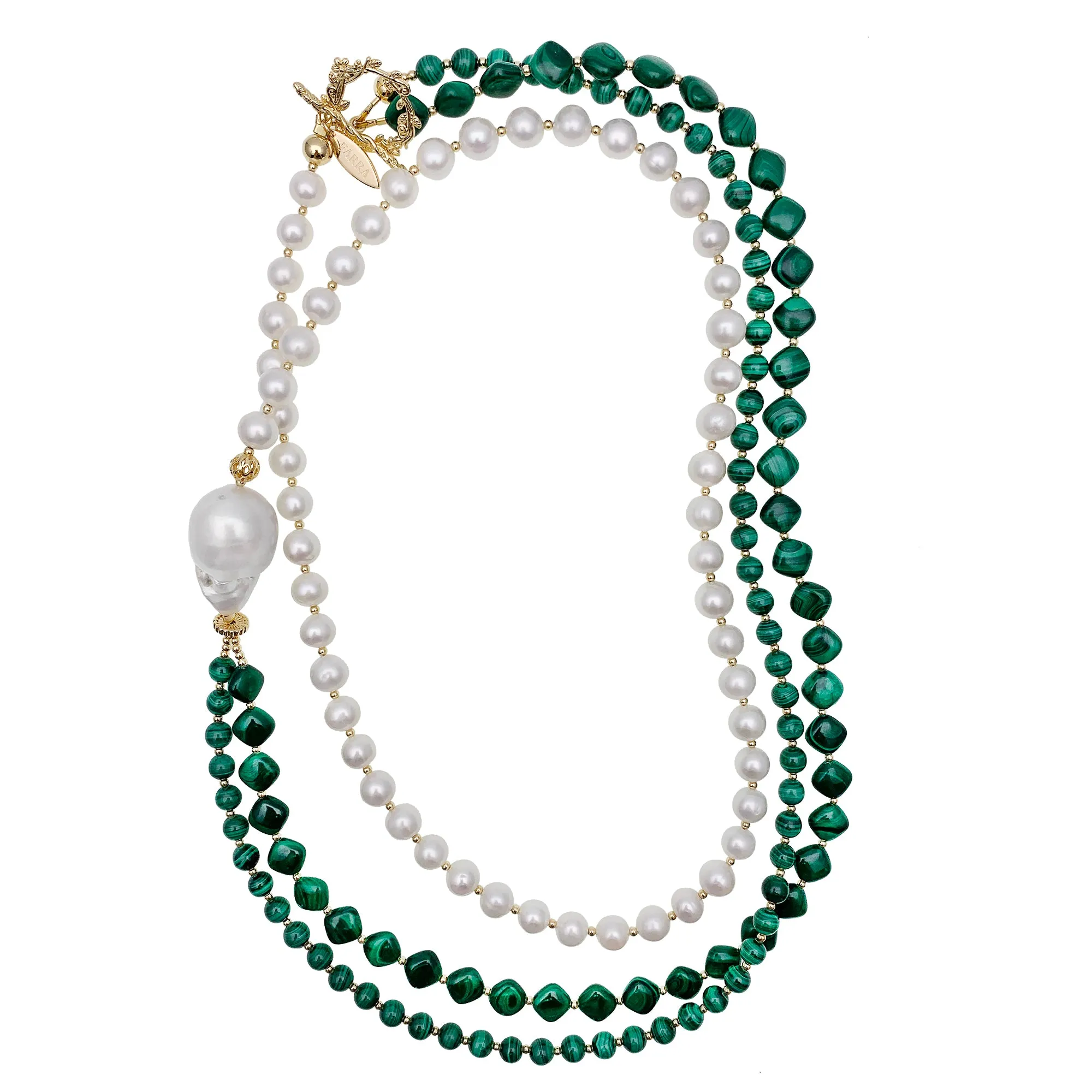 Malachites With Freshwater Pearls Multi Strands Necklace EN003