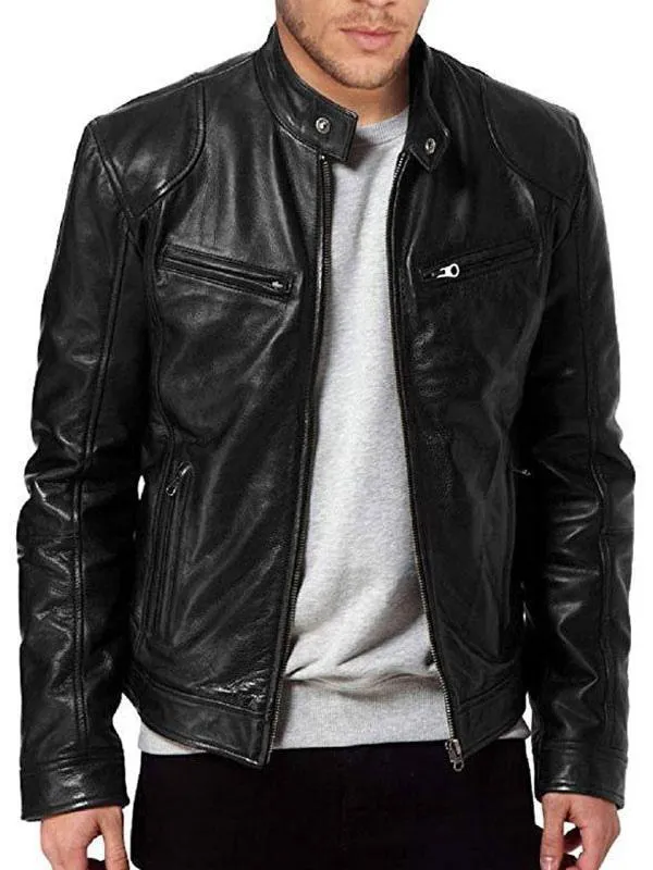 Men Leather Jackets PU Leather Windbreaker Black Smart Cool Winter Coats