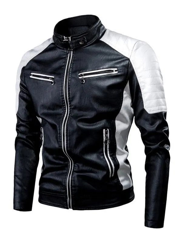 Men Leather Jackets PU Leather Windbreaker Black Stylish Cool Winter Coats