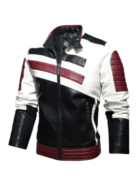 Men Leather Jackets PU Leather Windbreaker Burgundy Fashion Cool Winter Coats