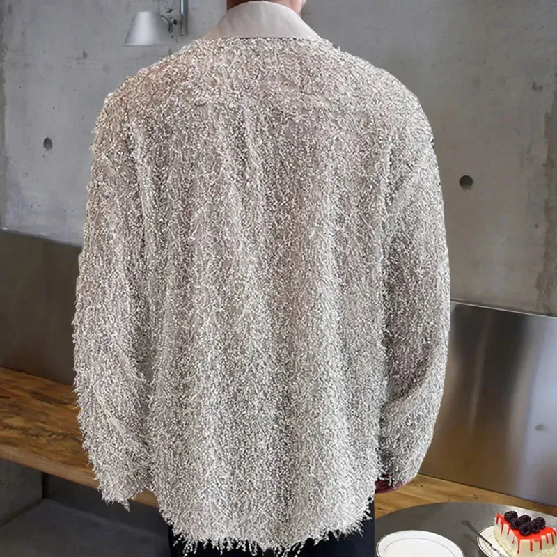 Men's Korean Vintage Shiny Lace Slim Fit Casual Long Sleeve Shirt