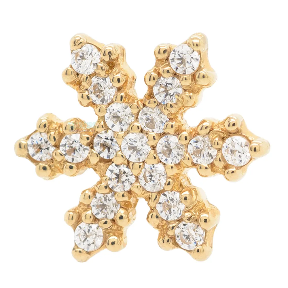 Micro Pave Snowflake Threaded End in Gold with White CZ's