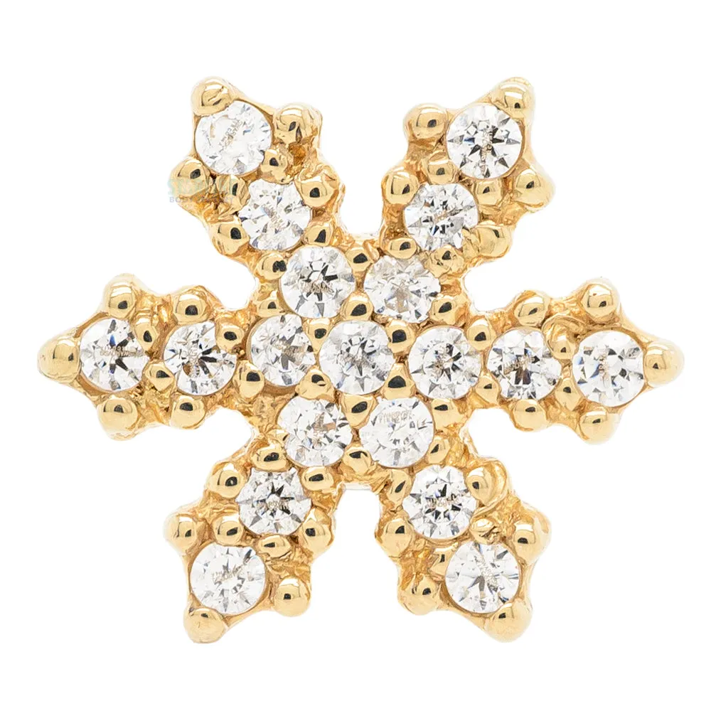 Micro Pave Snowflake Threaded End in Gold with White CZ's