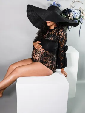 Momnfancy Lace See-through Babyshower Photography Maternity Bodysuit