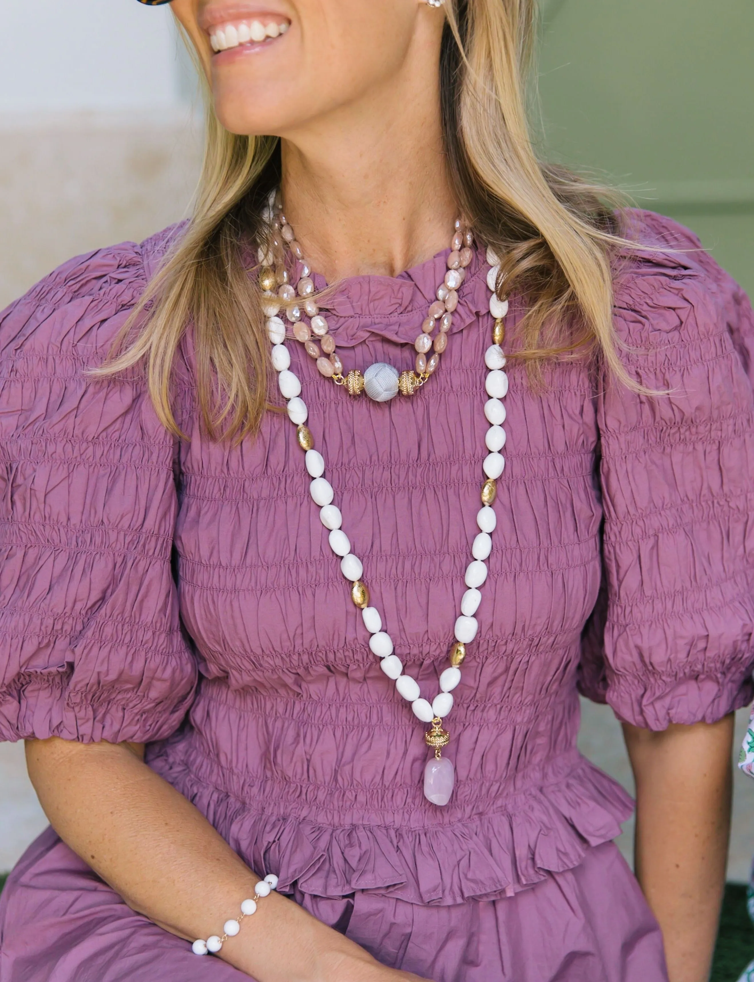 Nancy Peach Coated Moonstone Double Strand Necklace