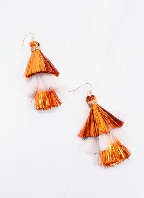 Party Tinsel Tassel Earring ORANGE WHITE