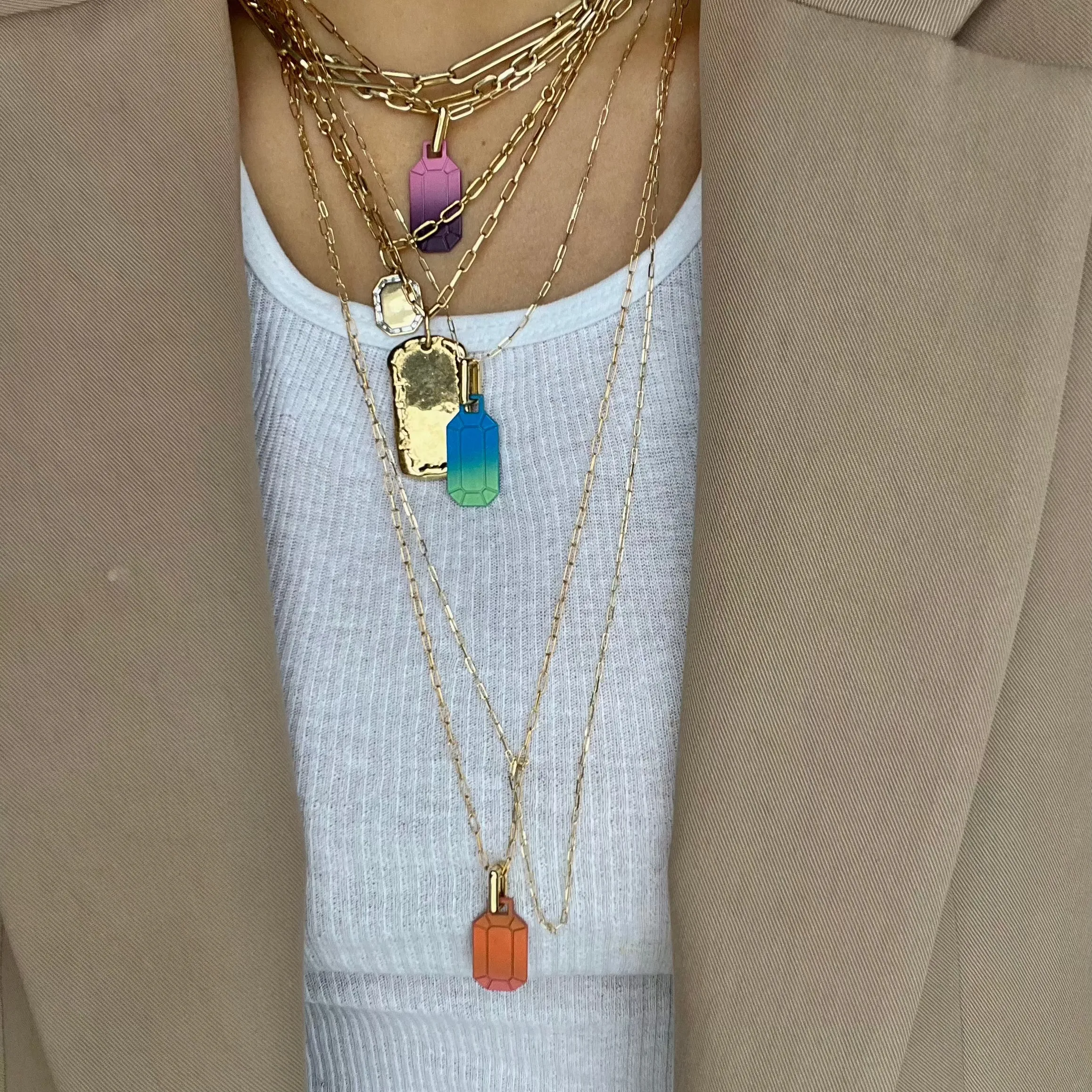 SARAH OMBRE TAG NECKLCES