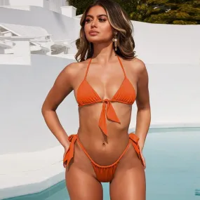 Sexy Beach Halter Bikini Set for Women with Push Up Lace Up and Bow