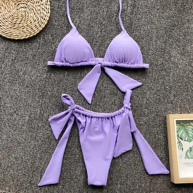 Sexy Beach Halter Bikini Set for Women with Push Up Lace Up and Bow