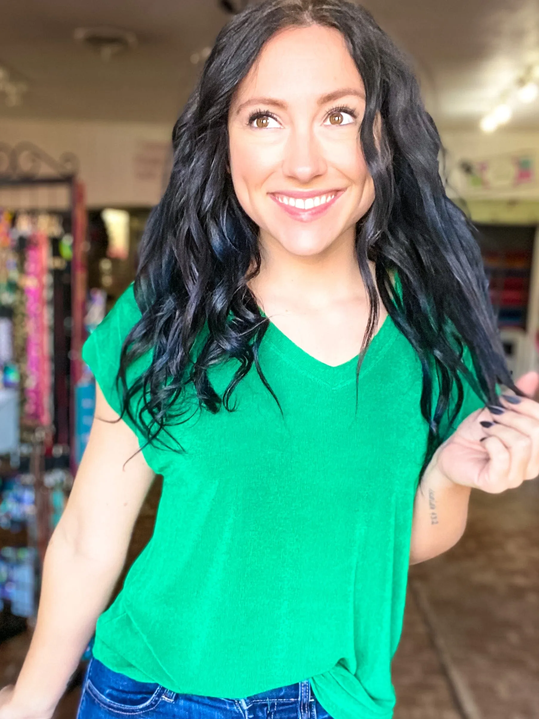 Slinky V neck Tee- Emerald Green