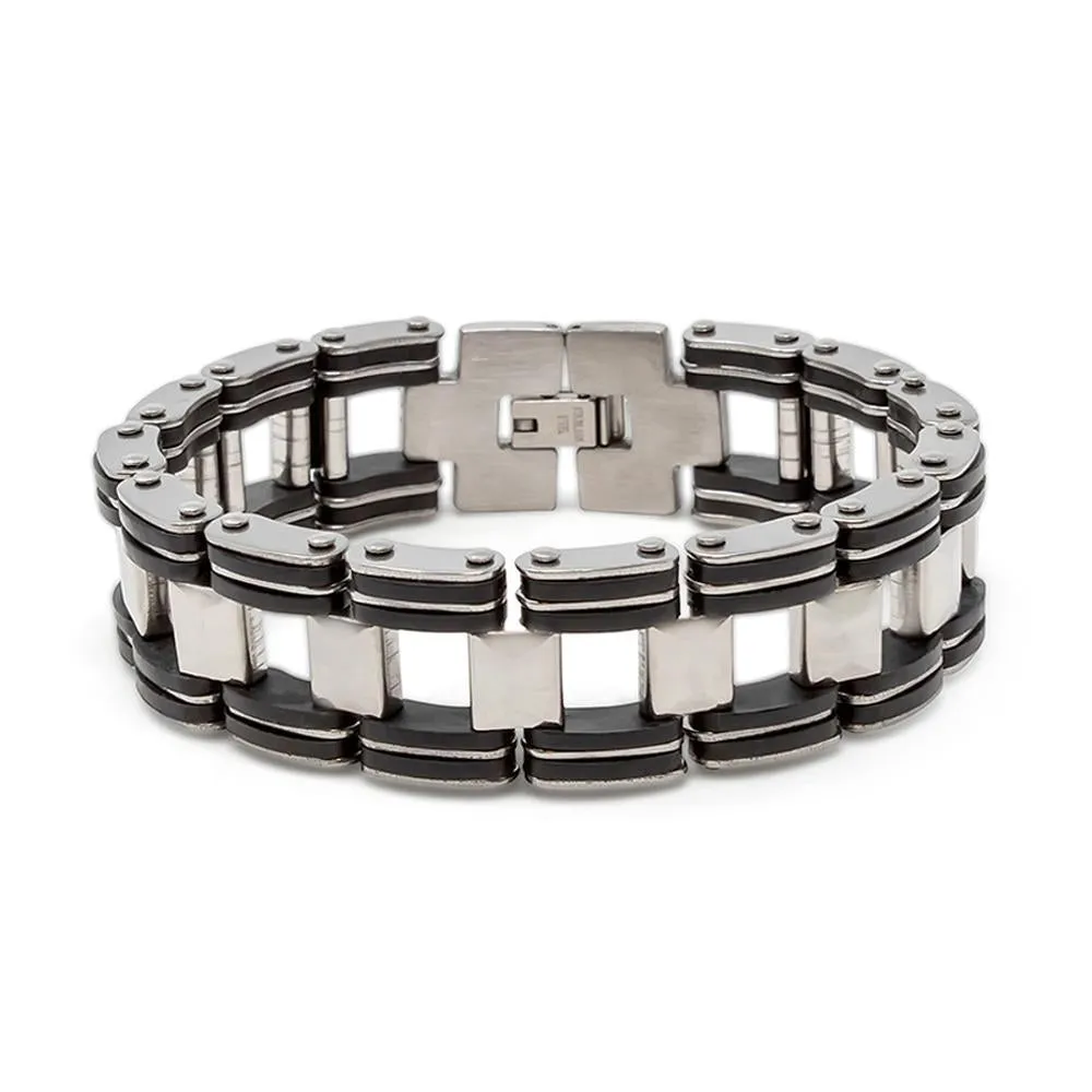 Stainless Steel Rubber Men's Bracelet with Spacer Links