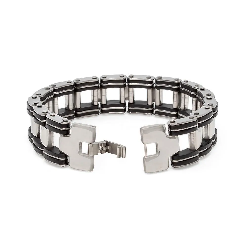 Stainless Steel Rubber Men's Bracelet with Spacer Links