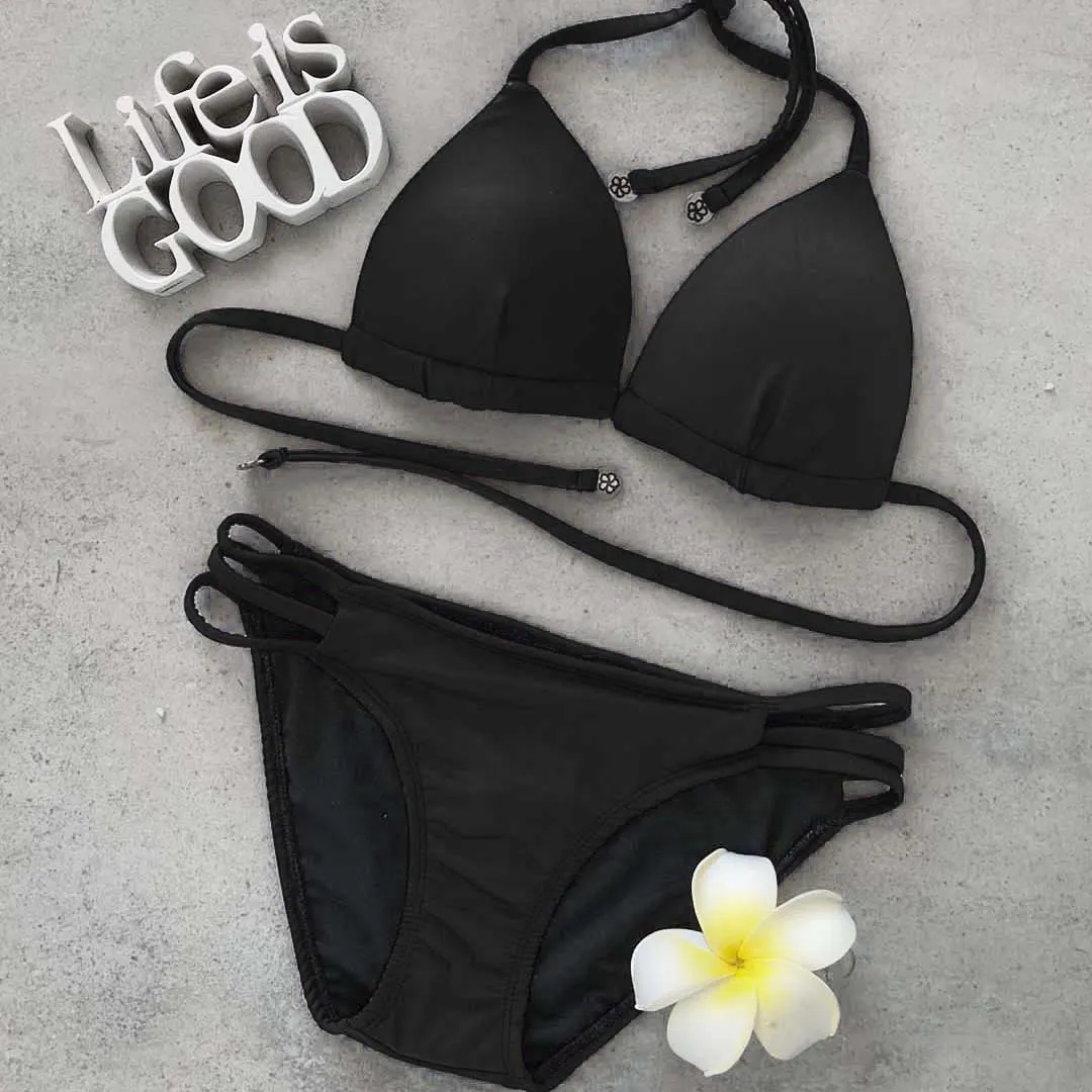 Strappy Bikini Bottom - BLACK BERRY