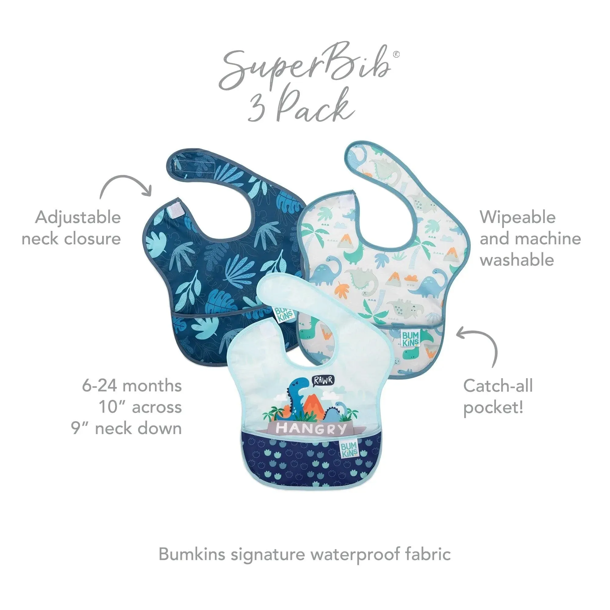 SuperBib 3 Pack: Hangry, Dinosaurs, Blue Tropic