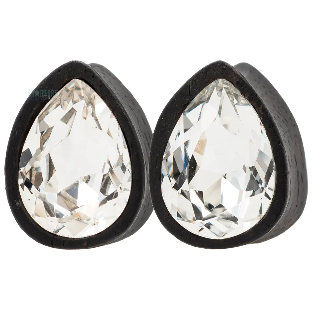 Teardrop Swarovski Plugs in Wood - Crystal