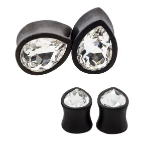 Teardrop Swarovski Plugs in Wood - Crystal