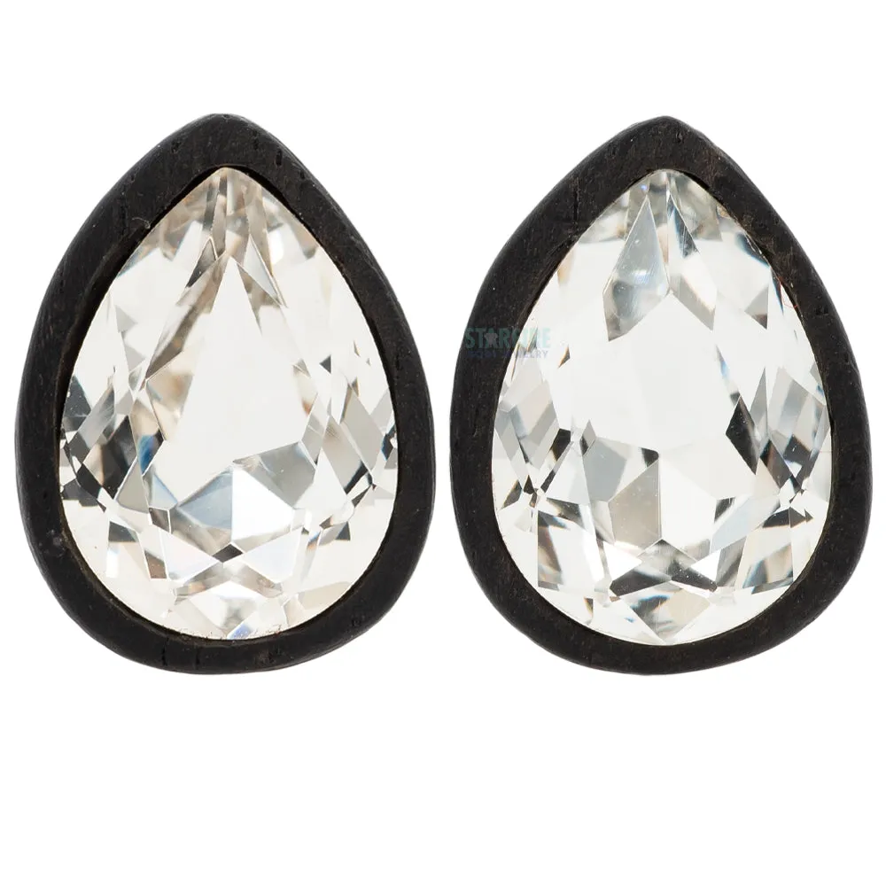 Teardrop Swarovski Plugs in Wood - Crystal