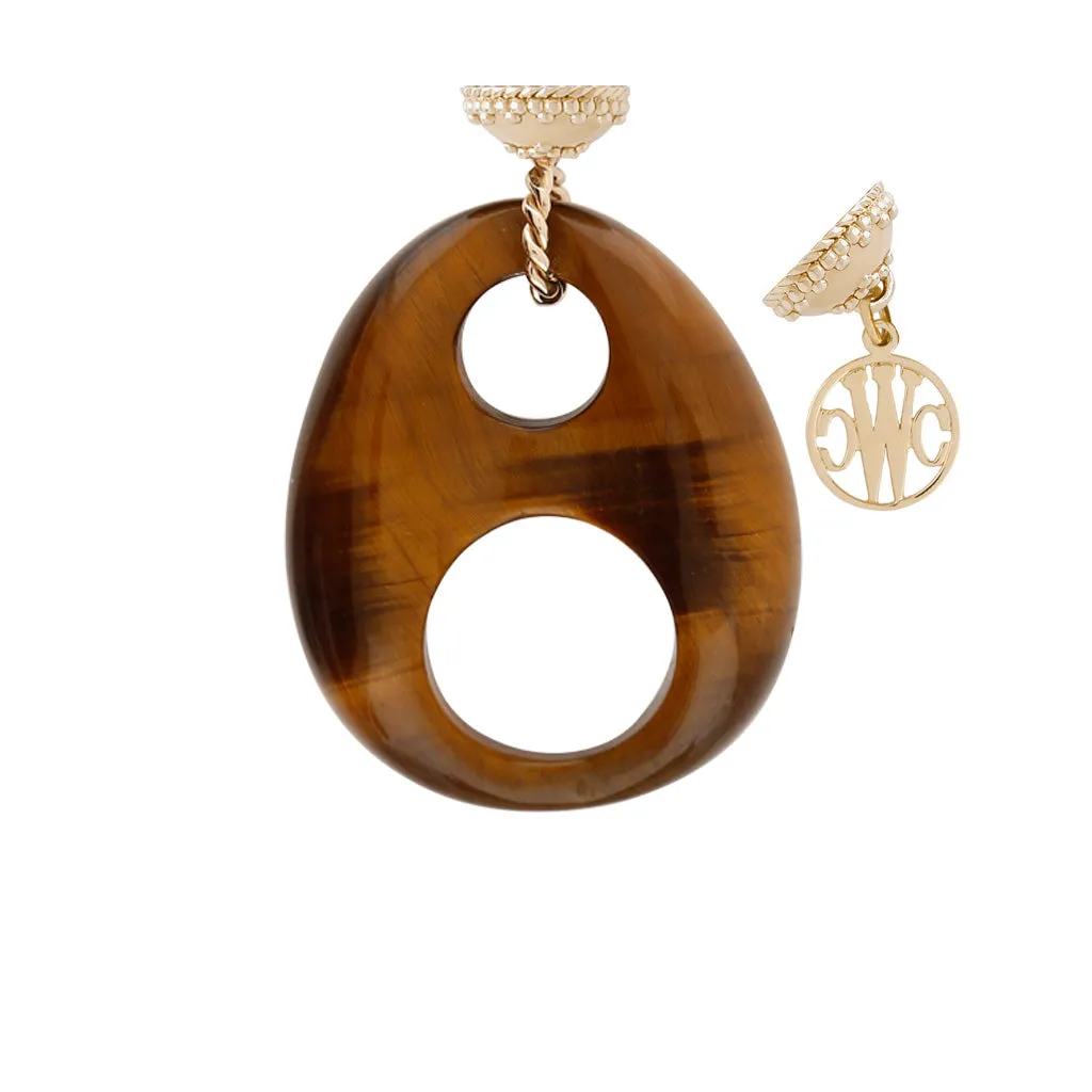 Tiger's Eye Double Circle Carved Tag