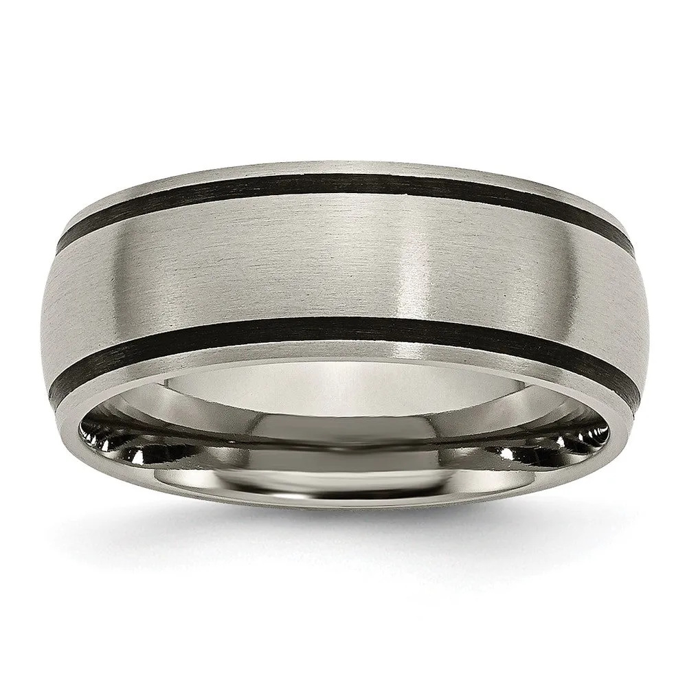 Titanium & Black Rubber, 8mm Satin Domed Standard Fit Band