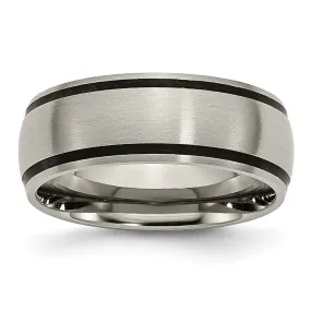 Titanium & Black Rubber, 8mm Satin Domed Standard Fit Band