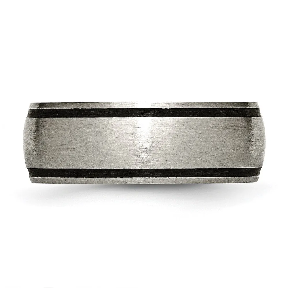 Titanium & Black Rubber, 8mm Satin Domed Standard Fit Band