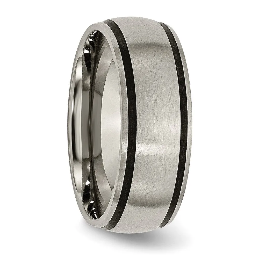 Titanium & Black Rubber, 8mm Satin Domed Standard Fit Band