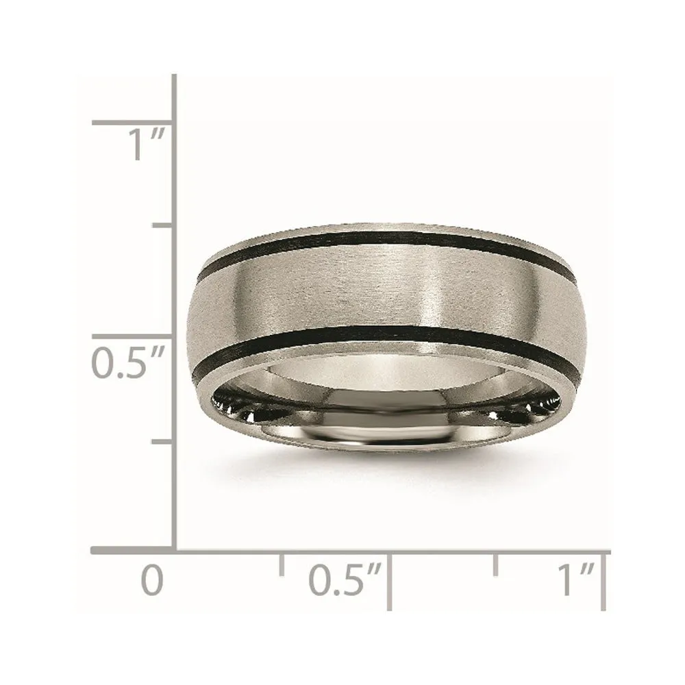 Titanium & Black Rubber, 8mm Satin Domed Standard Fit Band