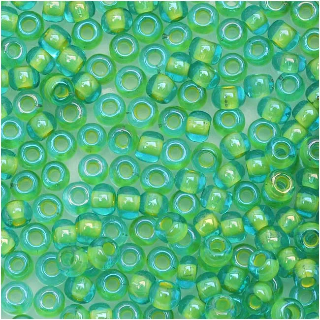 Toho Round Seed Beads 8/0 307 'Aqua/Opaque Yellow Lined' 8 Gram Tube