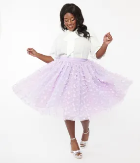 Unique Vintage Plus Size 1950s Lavender & Blue Butterfly Tulle Sweetie Pie Flare Skirt